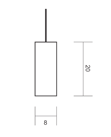 Desenho técnico da Arandela Ampulheta Selenita, mostrando dimensões de 35 cm de altura e 8 cm de largura.